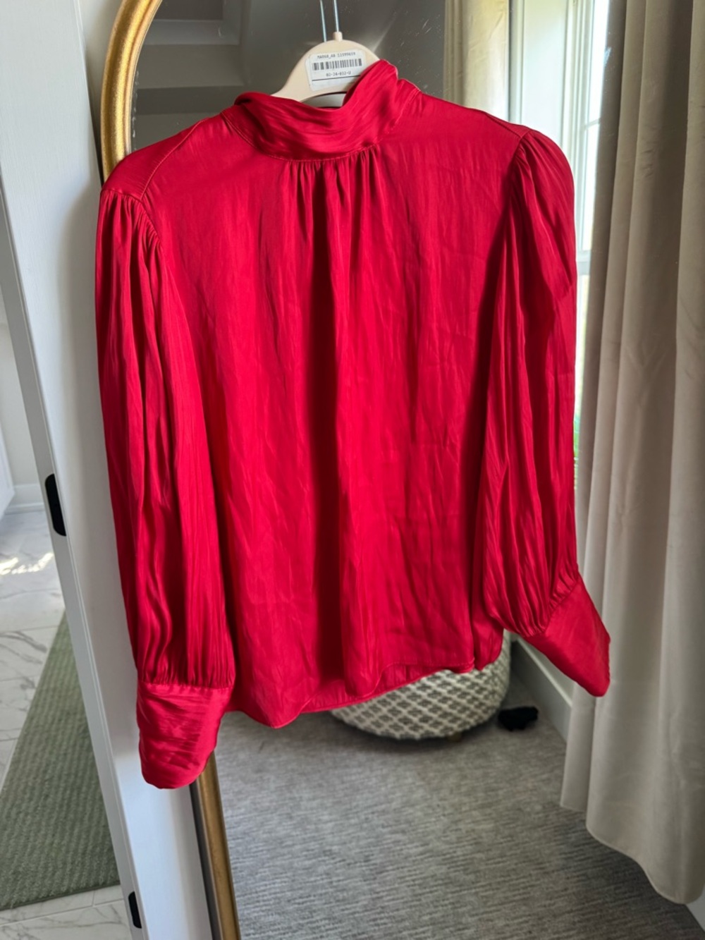 Rachel Zoe Vibrant Red Silk-Feel High Neck Blouse